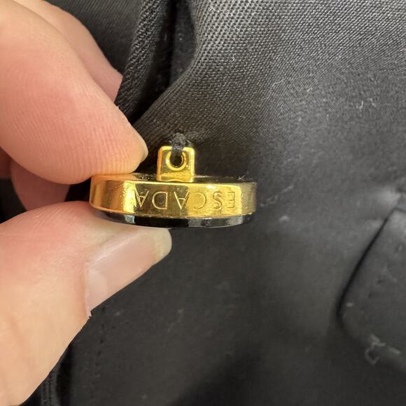 Escada Blazer Womens 42 Black Wool Stretch Classic Two Button Jacket Gold Accent - Picture 9 of 16